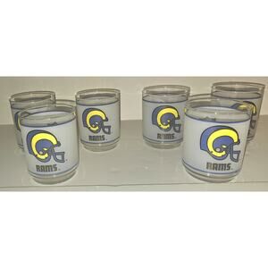 Vintage LA Los Angeles Rams 1980s Frosted Glass Tumbler 4" Set of 6 Mobil Gas